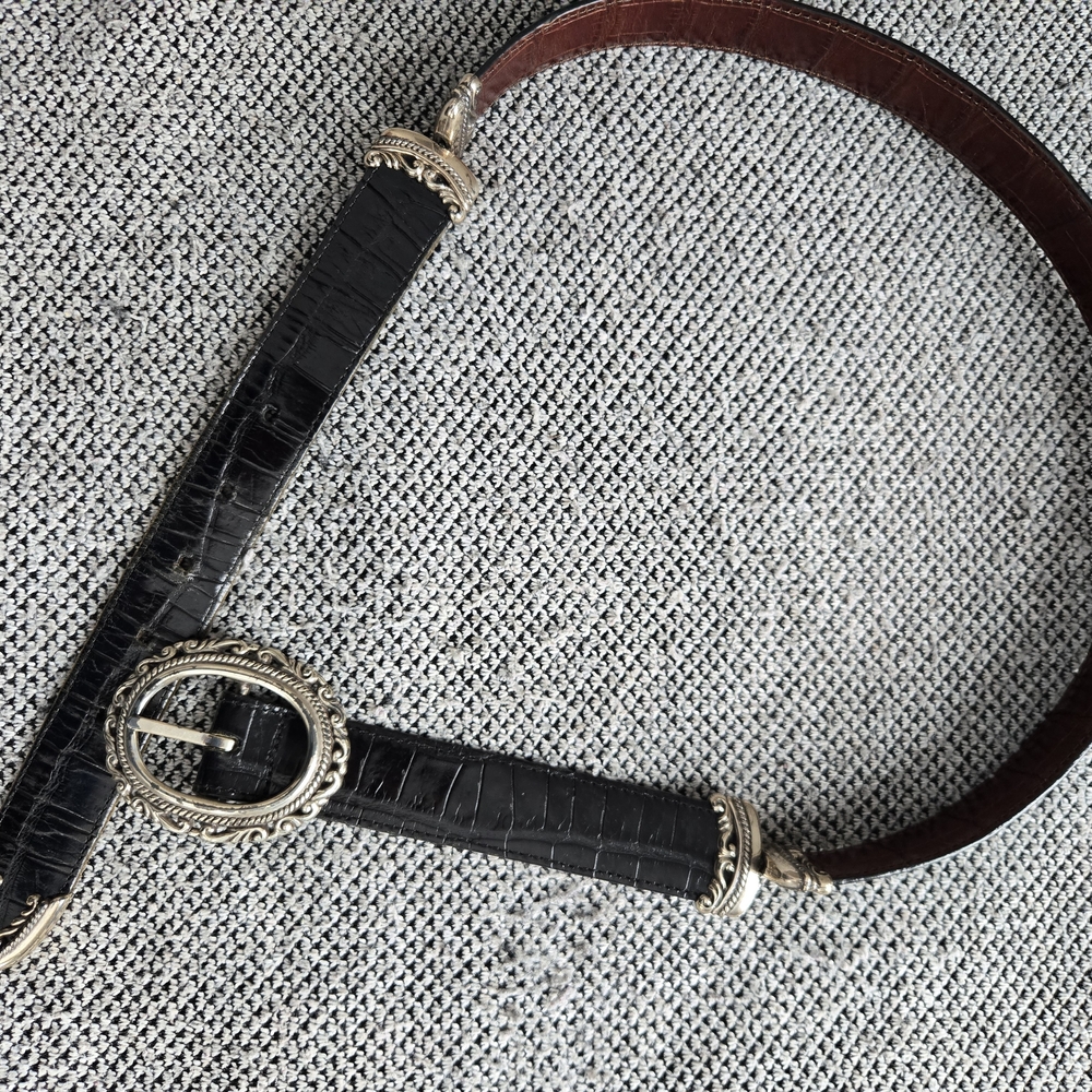Brighton Reversible Black and Brown Croc-Embossed Belt